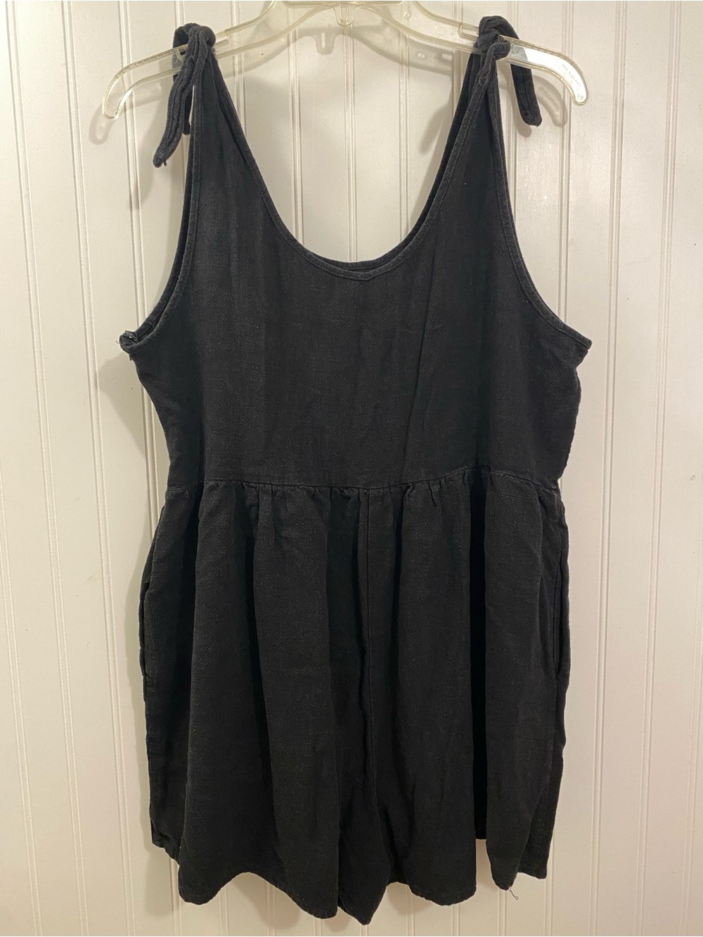black dark wash tied strap romper